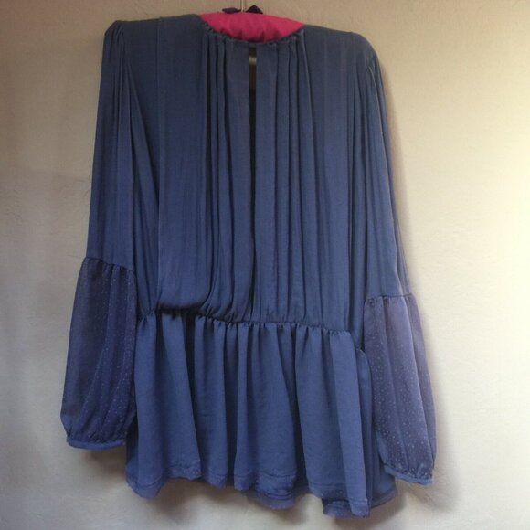 Free People Women's The Soul Serene Top Blouse Medium Long Sleeve Blue Boho - Picture 2 of 7